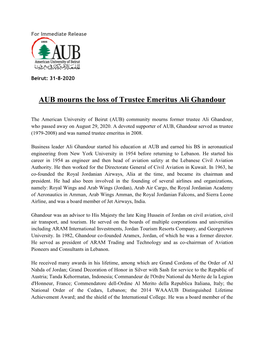AUB Mourns the Loss of Trustee Emeritus Ali Ghandour​, Monday