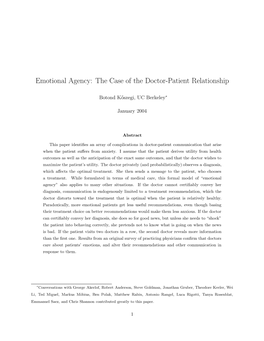 The Case of the Doctor-Patient Relationship