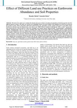 Effect of Different Land Use Practices on Earthworm Abundance and Soil Properties