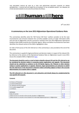 SHSH Commentary on the June 2013 Afghanistan