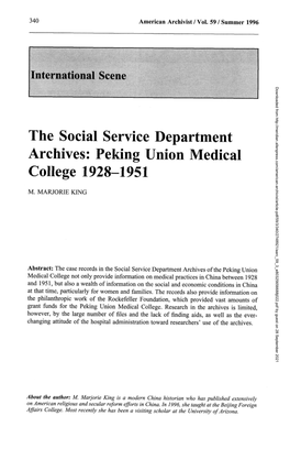 The Social Service Department Archives: Peking Union Medical College 1928-1951