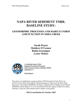 Napa River Sediment Tmdl Baseline Study