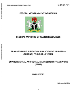 Federal Government of Nigeria Federal Ministry Of