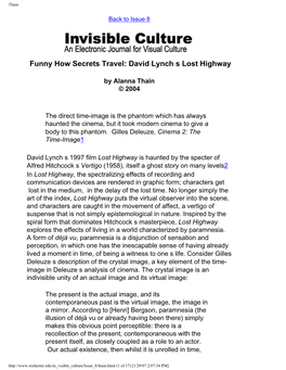 Funny How Secrets Travel: David Lynchs Lost Highway