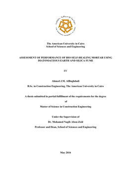 Assessment of Performance of Bio Self-Healing Mortar Using Diatomaceous Earth and Silica Fume