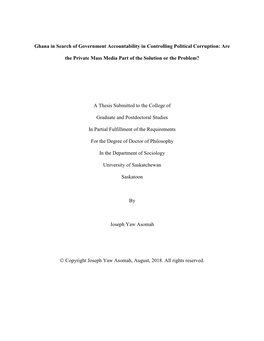Ghana in Search of Government Accountability in Controlling Political Corruption: Are