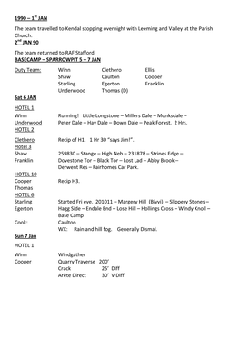 1990 – 1 JAN the Team Travelled to Kendal Stopping Overnight With