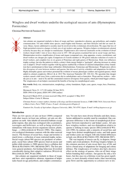 Wingless and Dwarf Workers Underlie the Ecological Success of Ants (Hymenoptera: Formicidae)