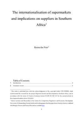 The Internationalisation of Supermarkets and Implications on Suppliers in Southern Africa1