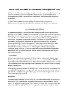 Een Terugblik Op 2014 En De Opmerkelijke Broedvogels Klein Polen