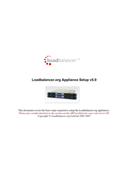 Loadbalancer.Org Appliance Setup V5.9