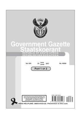 Government Gazette Staatskoerant REPUBLIC of SOUTH AFRICA REPUBLIEK VAN SUID AFRIKA