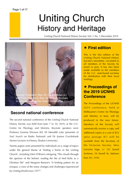 Uniting Church National History Society, Newsletter