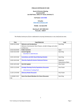 PINELLAS CONTINUUM of CARE Board of Directors Meeting January