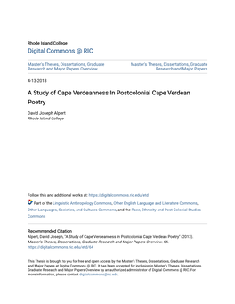 A Study of Cape Verdeanness in Postcolonial Cape Verdean Poetry