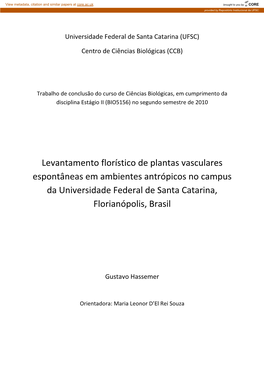 Levantamento Florístico De Plantas Vasculares Espontâneas Em Ambientes Antrópicos No Campus Da Universidade Federal De Santa Catarina