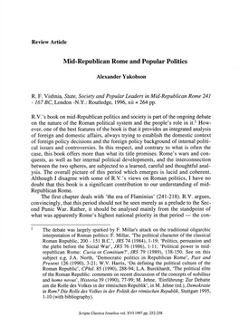 Mid-Republican Rome and Popular Politics