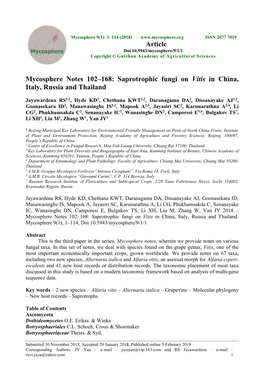 Mycosphere Notes 102–168: Saprotrophic Fungi on Vitis in China, Italy, Russia and Thailand