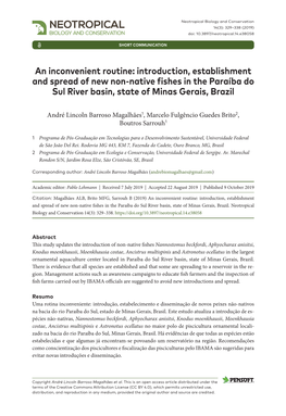 Introduction, Establishment and Spread of New Non-Native Fishes in the Paraíba Do Sul River Basin, State of Minas Gerais, Brazil