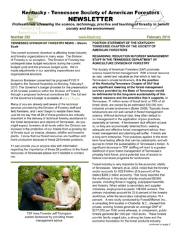 NEWSLETTER Professionals Advancing the Science, Technology, Practice and Teaching of Forestry to Benefit Society and the Environment