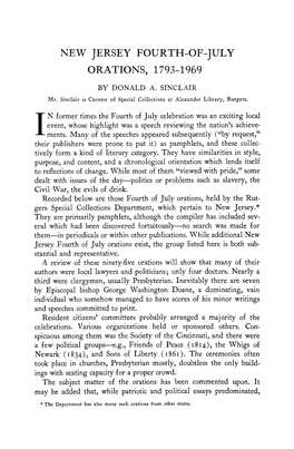 New Jersey Fourth-Of-July Orations, 1793-1969 by Donald A