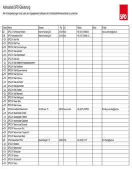 Adressliste SPD-Gliederung Alle Untergliederungen Sind Unter Den Angegebenen Adressen Der Unterbezirke/Kreisverbände Zu Erreichen