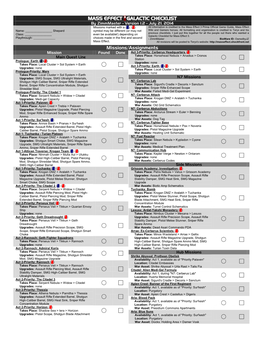 MASS EFFECT 3 GALACTIC CHECKLIST Missions/Assignments