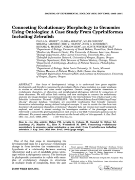 Connecting Evolutionary Morphology to Genomics Using Ontologies: a Case Study from Cypriniformes Including Zebraﬁsh PAULA M