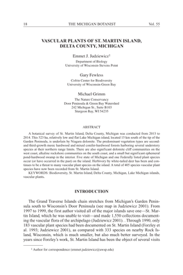 Vascular Plants of St. Martin Island, Delta County, Michigan