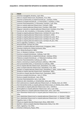 Załącznik a - Wykaz Obiektów Wpisanych Do Gminnej Ewidencji Zabytków