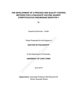 The Development of a Process and Quality Control Methods for a Conjugate Vaccine Against Streptococcis Pnuemoniae Serotype1