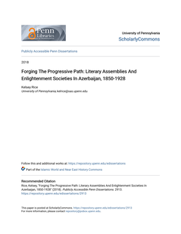 Forging the Progressive Path: Literary Assemblies and Enlightenment Societies in Azerbaijan, 1850-1928