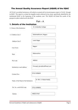 The Annual Quality Assurance Report (AQAR) of the IQAC