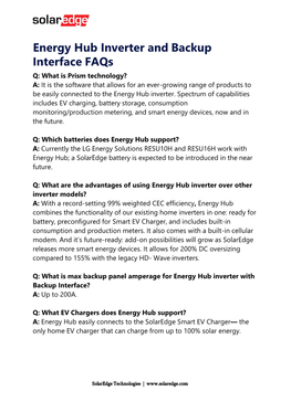 The Solaredge Energy Hub Inverter and Backup Interface Faqs