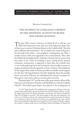 The Interest of Lithuania's Church in the Apostolic