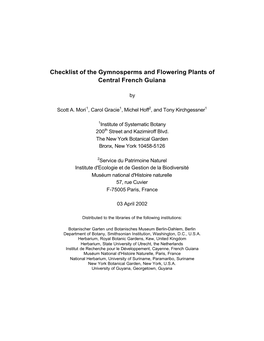 Checklist of the Gymnosperms and Flowering Plants of Central French Guiana
