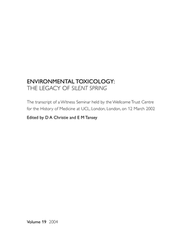 Environmental Toxicology: the Legacy of Silent Spring