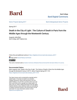 Death in the City of Light : the Culture of Death in Paris from the Middle Ages Through the Nineteenth Century