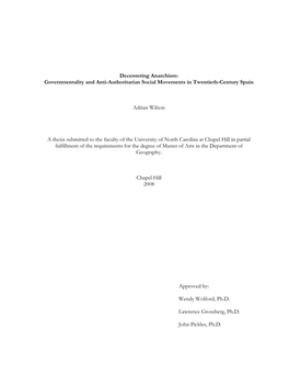 Decentering Anarchism: Governmentality and Anti-Authoritarian Social Movements in Twentieth-Century Spain