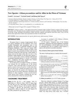 New Species - Lilium Procumbens and Its Allies in the Flora of Vietnam
