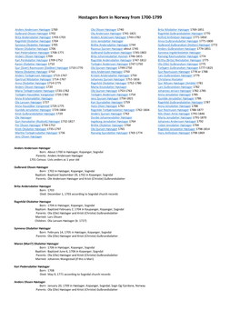 Hostagers Born in Norway from 1700-1799
