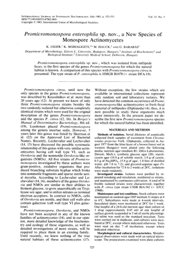 Promicromonospora Enterophila Sp. Nov., a New Species of Monospore Actinomycetes