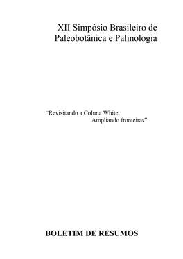 XII Simpósio Brasileiro De Paleobotânica E Palinologia