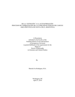 Procesos De Visibilización De La Comunidad Tehuelche Camusu Aike (Provincia De Santa Cruz, Argentina)