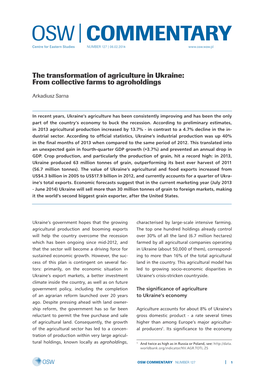 The Transformation of Agriculture in Ukraine: from Collective Farms to Agroholdings