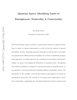 Quantum Apices: Identifying Limits of Entanglement, Nonlocality