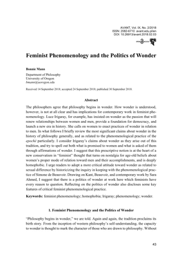 Feminist Phenomenology and the Politics of Wonder