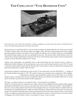 Tom Copeland on “Tank Destroyer Units”