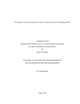 Hiring Goals: Are They Assisting More Women to Enter and Remain in the Building Trades?