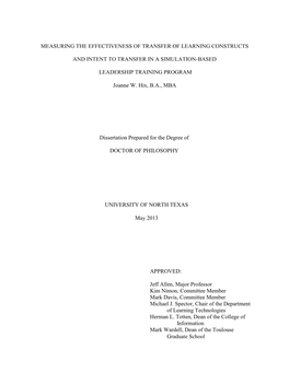 Measuring the Effectiveness of Transfer of Learning Constructs And